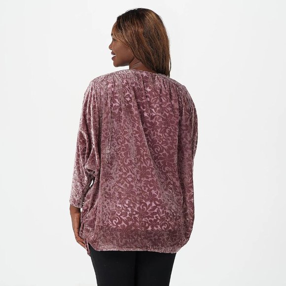 The Muses Lounge Velvet Burnout Dolman Ruched Cardigan Dusty Mauve NEW - Picture 3 of 15